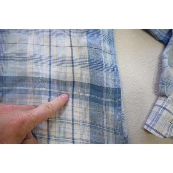 Banana Republic 100% Linen Button Up Shirt Plaid Long Sleeve Mens Sz Large - Picture 7 of 11